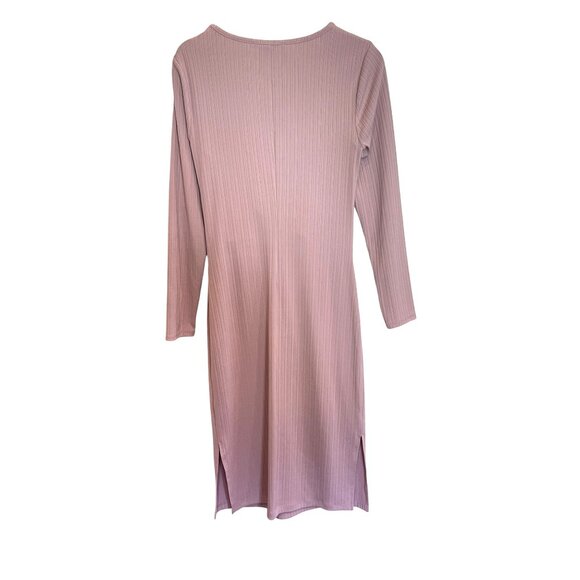 Nine West Long Sleeve Knit Dress Ribbed Twist Front Blush Pink Grape Sz M - Picture 2 of 13